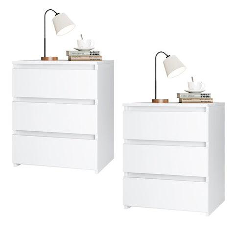 Homfa 2 Pcs White Nightstand with Drawers, 3-Tier Sofa Table, Modern Wooden Storage Cabinet for Bedroom