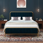 Homfa Queen Size Bed Frame, Metal Tubular Platform Bed Frame with Upholstered Headboard, Blue