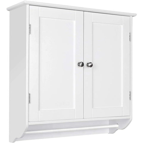 Homfa Bathroom Wall Cabinet, Over The Toilet Storage Cabinet Kitchen Medicine Cabinet Double Door Cupboard with Adjustable Shelf and Towels Bar, White