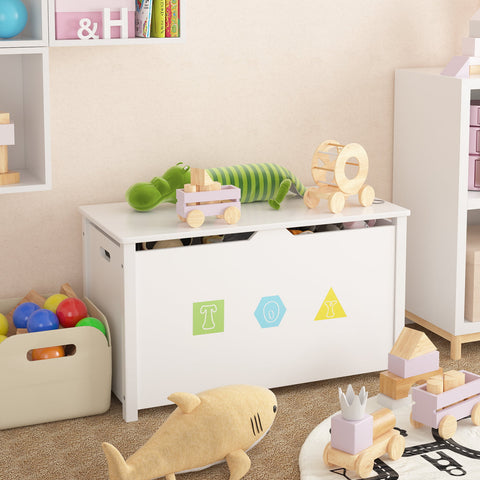 Homfa Kids' Cubby Bookcase, Children's Wood Toy Chest with Flip-Top Lid and Safety Hinges for Nursery Playroom, White Finish
