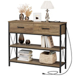 Homfa Console Table with Charging Station, 3 Tier Entryway Table with Drawer, Rustic Brown