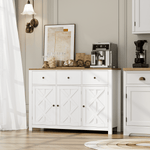 Homfa  3 Drawers Farmhouse Kitchen Sideboard, Wood 3-Doors Storage Cabinet with Adjustable Shelves for Dinning Room, White