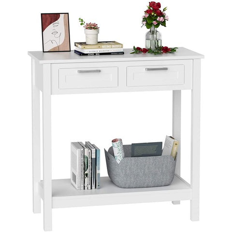 Console Table with 2 Drawers, Tall Entryway Table with 2-Tier Storage Shelf, Sofa Entry Table for Hallway Living Room Bedroom,31.5 x 13.9 x 32.1 inches, Wood, Modern White