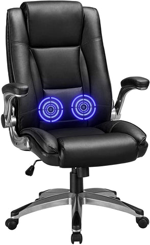 Homfa High Back Executive Office Chair 400lbs, Leather Computer Desk Chair with Flip-up Arms, Ergonomic Big and Tall Adjustable Tilt Angle Swivel Chair with Comfort Lumbar Support, Black
