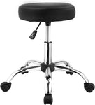 Round Rolling Cushion Stool Chair with Wheels, PU Leather Swivel Salon SPA Massage Tattoo Stool, Black