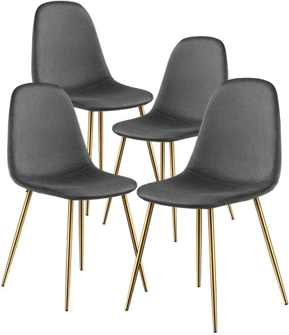 Homfa Dining Chair Set of 4 Upholstered Velvet Dining Chairs for Kitchen Dining Room Mid Century Modern Side Chairs with Golden Metal Legs, Fabric Cushion and Soft Upholstered Seat (Gray)