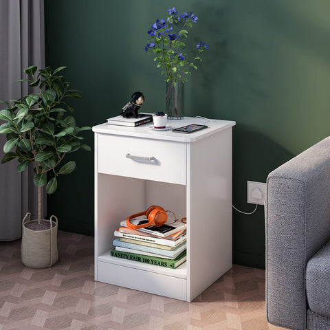 Homfa Nightstand with Drawer, Small Bedside End Table Sofa Table for Living Room Bedroom, White Finish