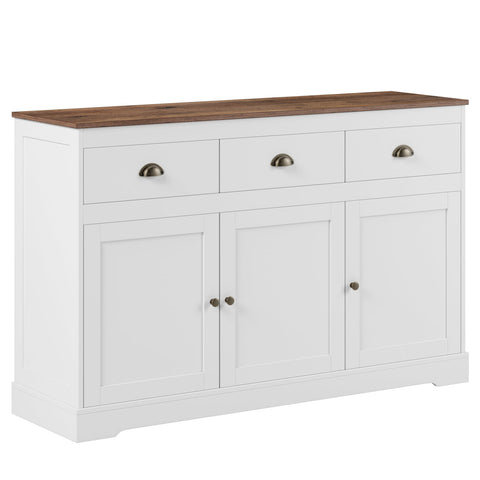 Homfa Sideboard Storage Cabinet with 3 Drawers & 3 Doors, 53.54" Wide Buffet Cabinet for Dining Room, White
