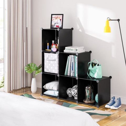 Homfa 6 Cube Storage Organizer, DIY Plastic Modular Closet Cabinet, Cube Organizer In Living Room Office for Books, Clothes, Toys, Shoes, Arts, Black