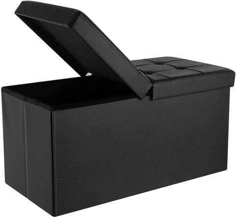 Homfa 30 inches Folding Ottoman Bench with Storage, Footrest Soft Padded Seat Storage Chest, Black