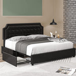 Homfa King Size Storage Bed, 4 Drawers PU Leather Platform Bed Frame with Adjustable Upholstered Headboard, Black