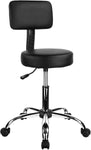 Homfa Rolling Stool Chair with Back Cushion and Wheels, Height Adjustable, Large Cushioned, Easy to Install, Swivel Salon Stool Office Computer SPA Salon Tattoo Stool, Black