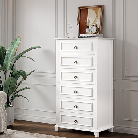 Homfa 6 Drawer Dresser, 52" Tall Chest of Drawers, Storage Cabinet for Living Room, White