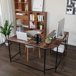 Homfa Industrial Computer Desk, L-Shaped Office Workstation Corner Desk Writing Table with Removable Storage Shelves, Retro Color