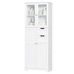 Homfa Linen Storage Cabinet, 4 Doors Wood Tall Cabinet Cupboard with 2 Drawers for Bathroom, White