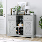 Homfa Bar Storage Cabinet with Removable Wine Rack, Wine Bar Buffet Cabinet with Storage, Liquor Bar Buffet Sideboard, Gray