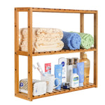 Homfa Bathroom Storage Shelf, Vertical Bamboo Household Shelf with 3-layer Shelves, Wall-mounted, Nature Color