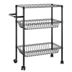 3 Tier Service Cart Auxiliary Cart for Kitchen Living Room Bathroom Bedroom Waitress Storage Shelf with Black Metal Wheels 23.2 x 13.3 x 33 inch