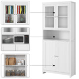 Homfa Bookcase with Double Glass Doors Double Pull-wire Door Modern Simplicity 5 Shelves Standard Book Stand Cabinet,33.1" L*11"W*74.6"H, White