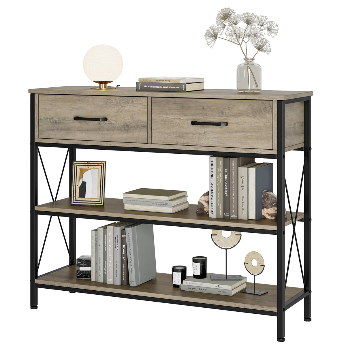 Homfa Console Table with Drawers, Rustic Hallway Table with Storage Sh ...