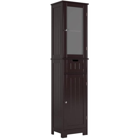 Bathroom Cabinet, Storage Cabinet with 2 Door & 1 Drawer, Floor Freestanding Cabinet with Adjustable Shelves, Narrow Tall Cabinet for Bathroom, Living Room, Bedroom, Dark Brown