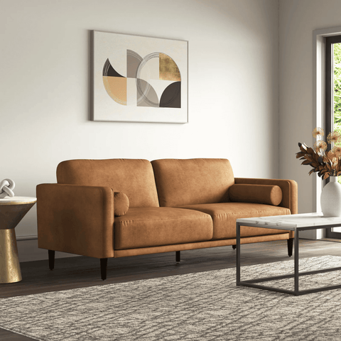 Homfa 3 Seater Sofa, 78.9'' Modern Large Upholstered Lounge Couch with Square Arm, Camel