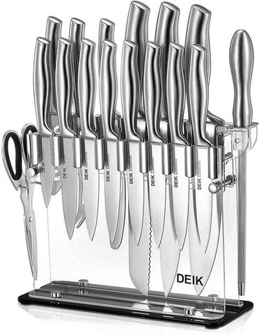 Knife Set High Carbon Stainless Steel Kitchen Knife Set 17 PCS, Super Sharp Cutlery Knife Set with Acrylic Stand, Scissors and Serrated Steak Knives