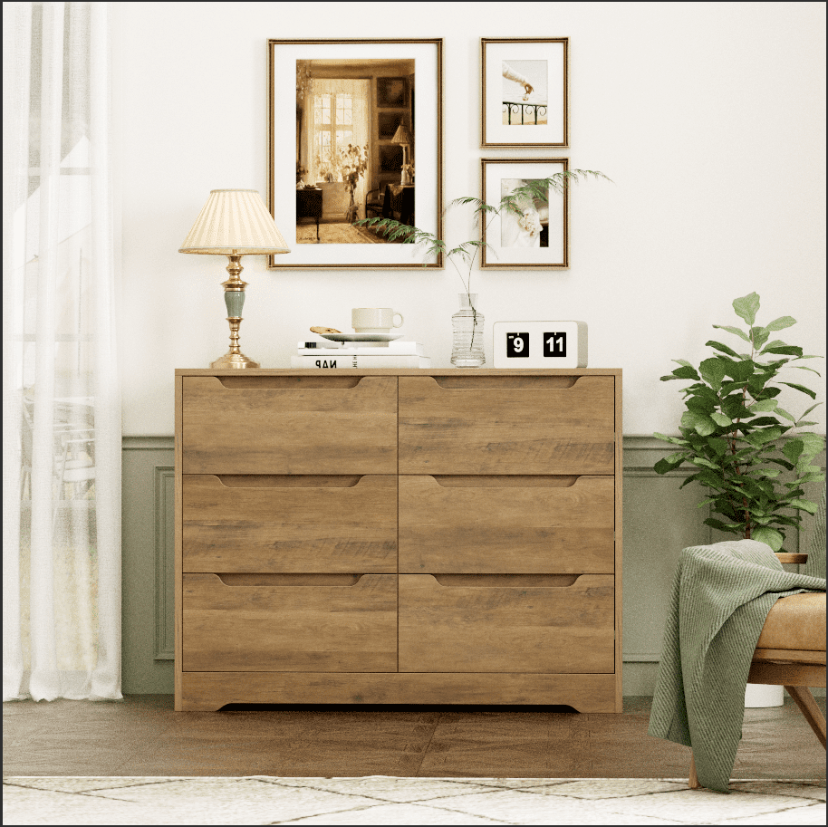 Homfa 6 Drawer 42.5'' W Double Dresser, Modern Handless Wood Storage C ...