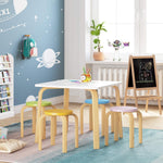 Homfa Kids Table and 4 Chairs Set, Activity White Table and Assorted Color Stools Sturdy Wooden Toddler Desk Set Children Playroom Furniture for Arts Crafts Dining Snack Time Homeschooling