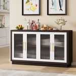 Homfa Modern Sideboard Buffet with Glass Doors, Accent Cabinet Console Table TV Stand, Brown & White