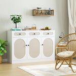 Homfa Sideboard Storage Cabinet with 3 Drawers & 3 Doors, Rattan Buffet Cabinet for Dining Room Bedroom, White