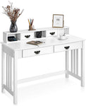 Homfa White Writing Desk with 2-Tier Hutch 4 Drawers, Removable Floating Organizer Wooden Home Office Computer Desk Sturdy Spacious Desktop