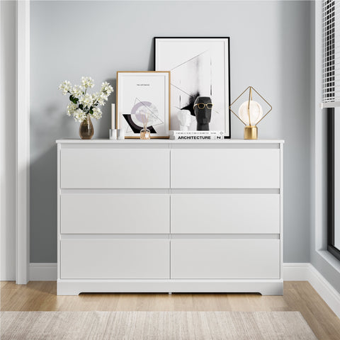 Homfa 6 Drawer Double Dresser, 47.2'' Wood Storage Side Cabinet Chest of Drawer for Bedroom Living