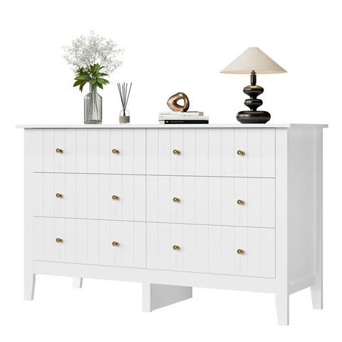 Homfa 6 Drawer Double White Dresser for Bedroom, Modern Wood Dresser Storage Cabinet for Living Room