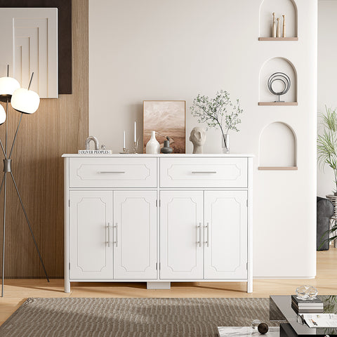 Homfa 2 Drawers Sideboard Cabinet, Modern Storage Cabinet with 4 Doors for Living Room Bedroom, White